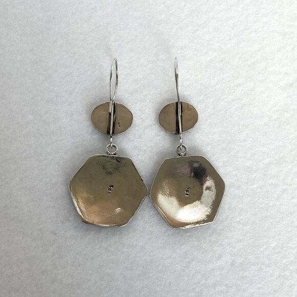 VTG Sterling Silver 925 Etruscan Moroccan Style Hexagonal Drop Dangle Earrings - Picture 7 of 16